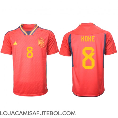 Camisa de Futebol Espanha Koke #8 Equipamento Principal Mundo 2022 Manga Curta